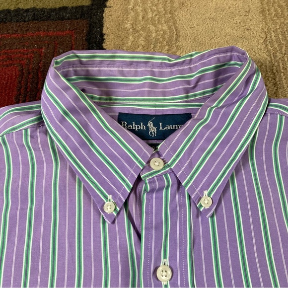 Ralph Lauren Classic Fit Button Up Striped Purple/Green Shirt Size 16.5 Large - Picture 4 of 10